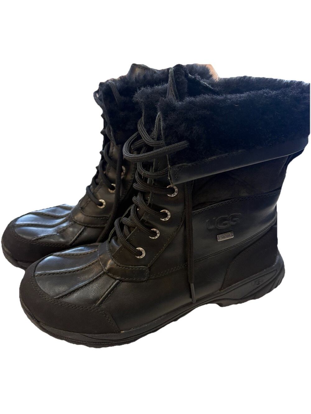 UGG Black Butte Boots Size 6 US Fur Top Shearling Lined